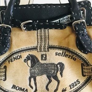 Fendi calf hair Selleria tote with big horse logo.